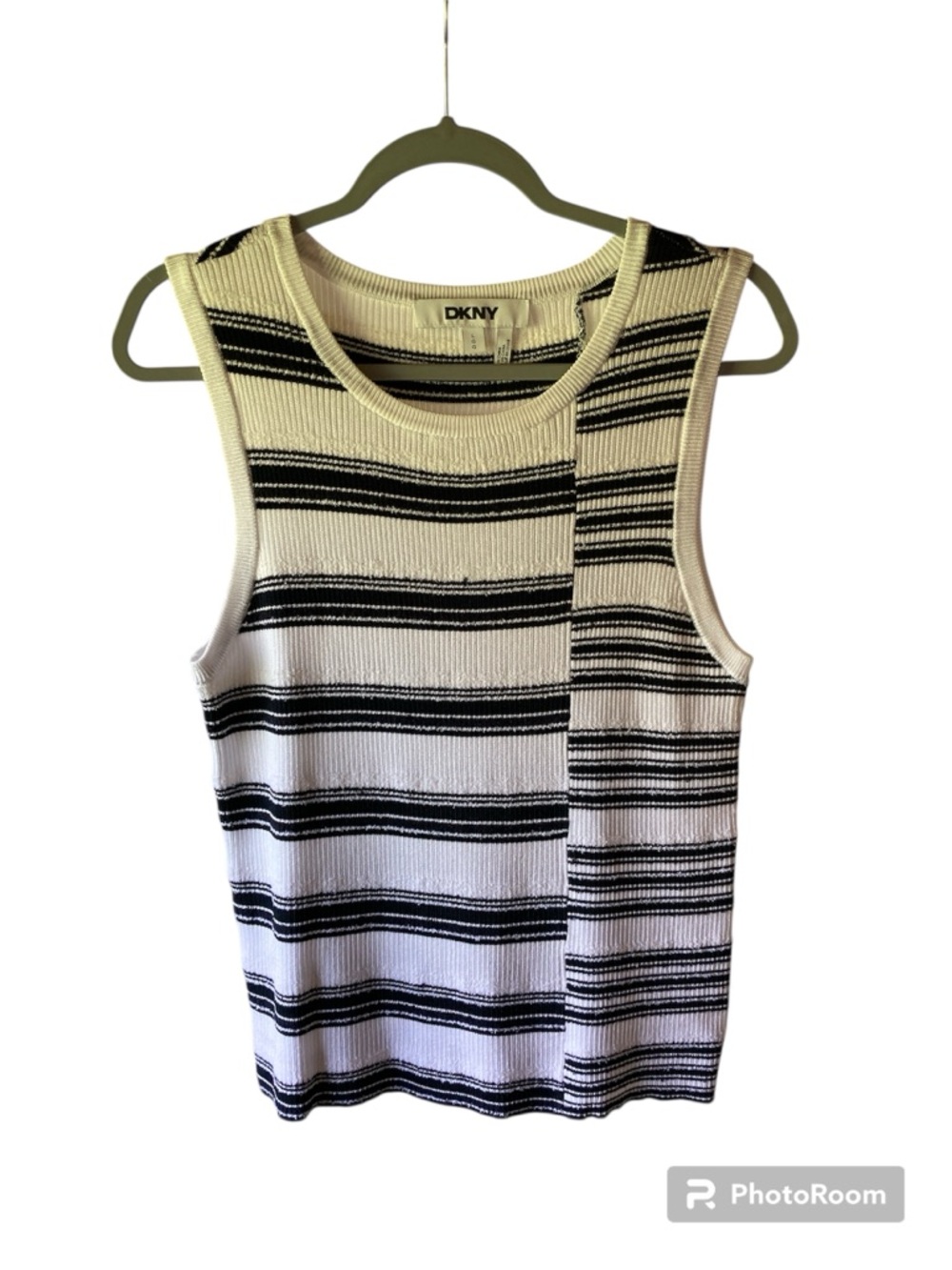 DKNY Black & White Striped Ribbed Sweater Tank